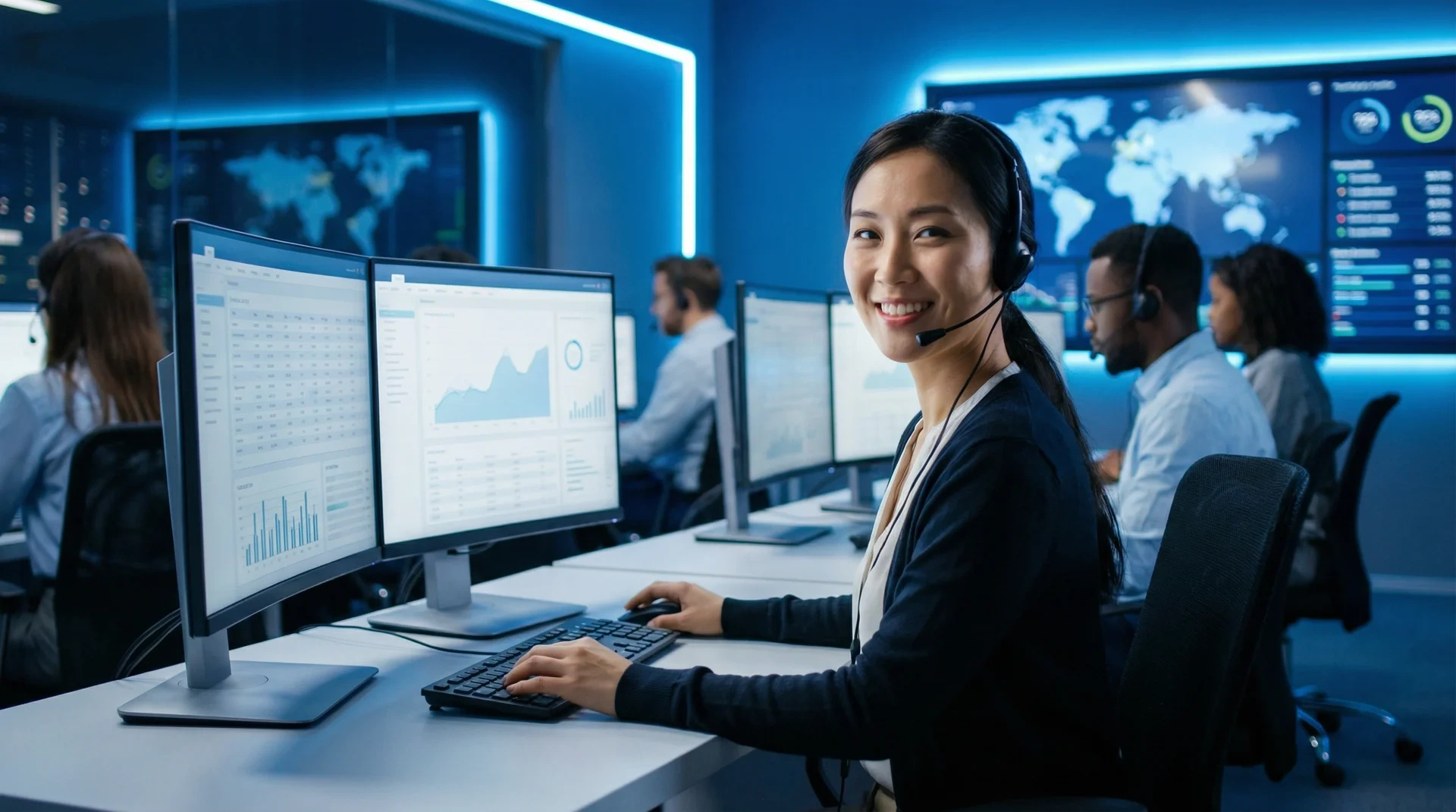 银河娱乐专业客服团队在现代化办公室提供全天候服务