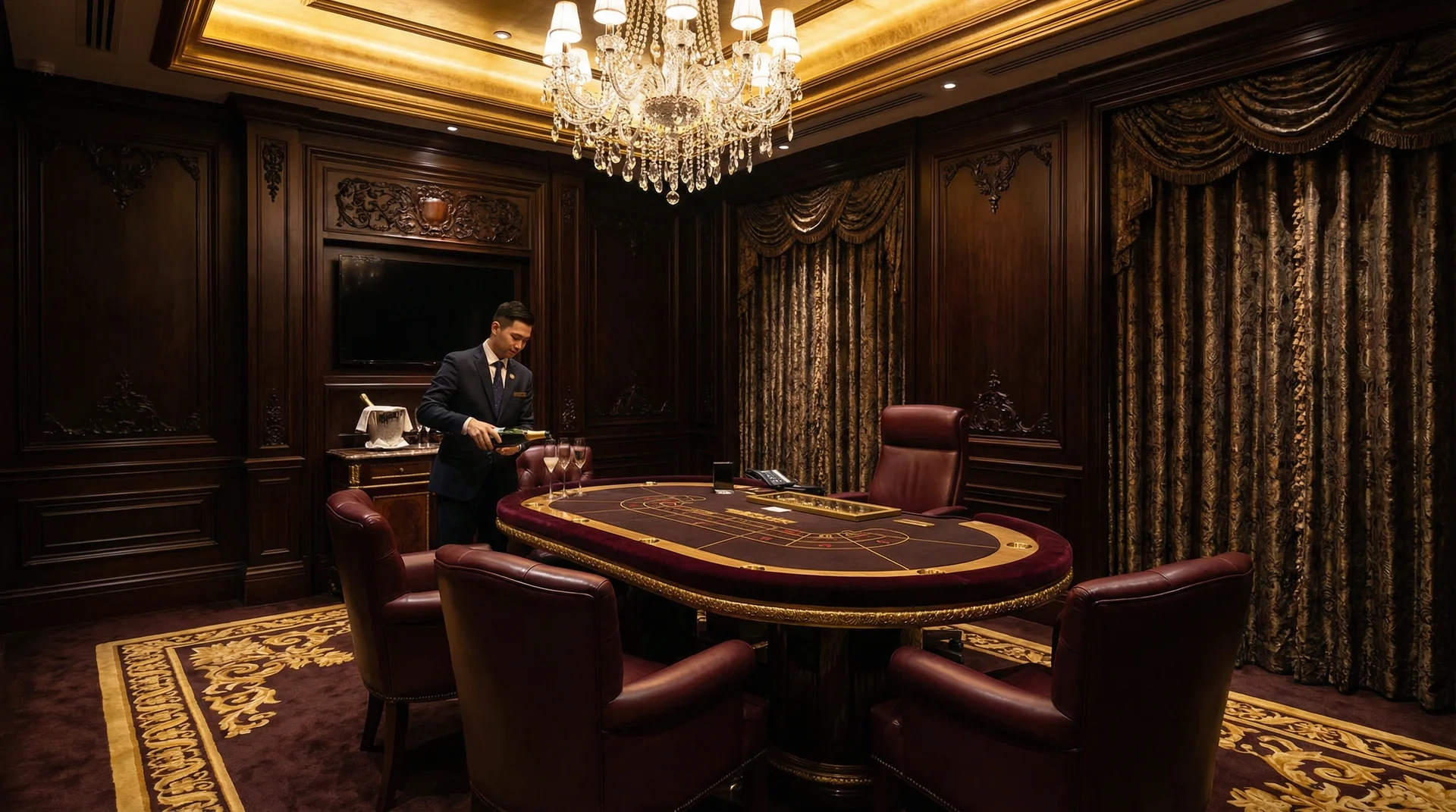 新葡京VIP贵宾厅奢华内部装潢和私人牌桌